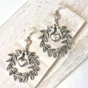 Silver milagro Love bird Hoop Earrings